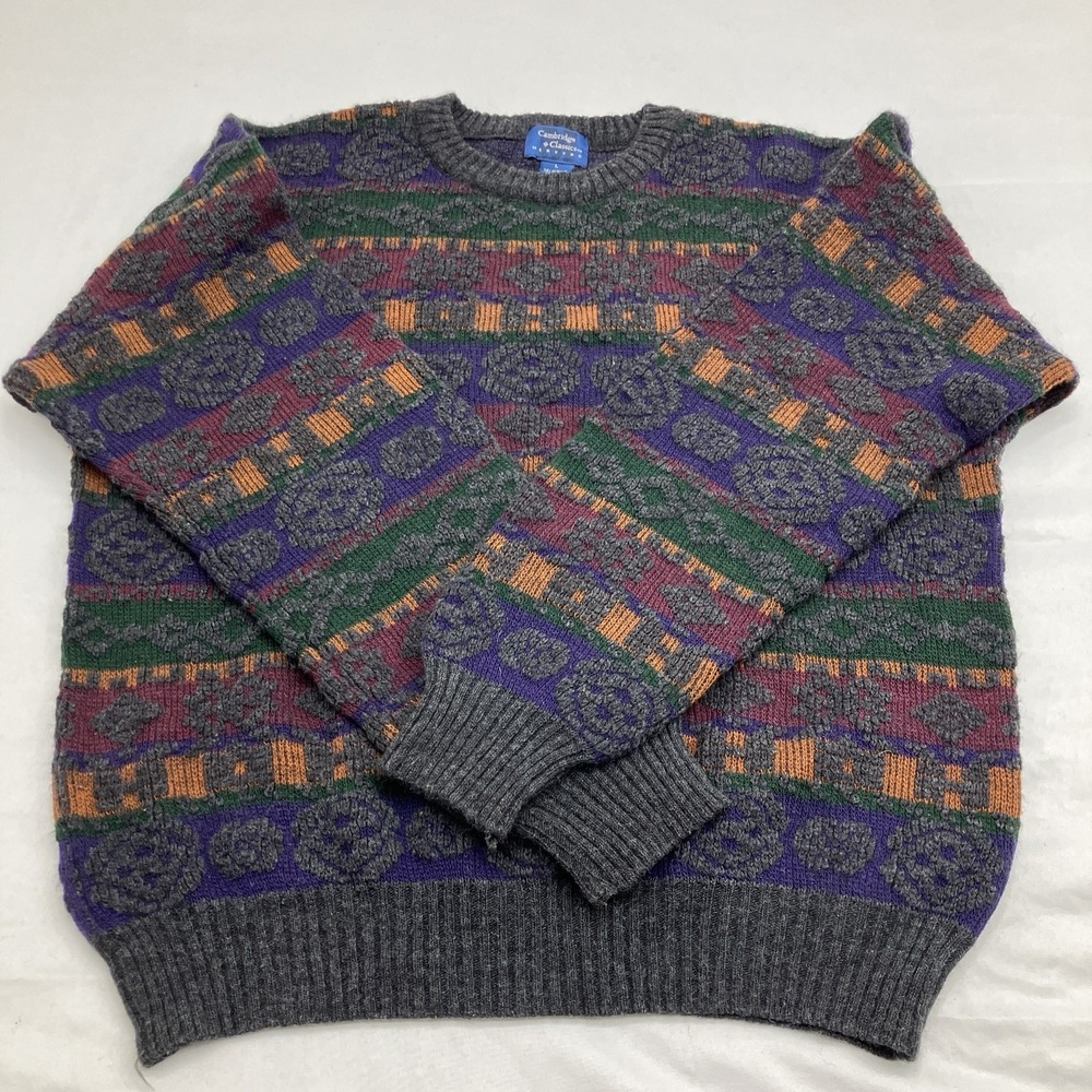 Vintage Cambridge Classics Pullover Geometric Knit Sweatshirt Men's Size Large - Picture 2 of 7